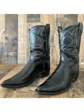 Vintage Unbranded Black Stitched Western Cowboy Boots Mens 10.5 D